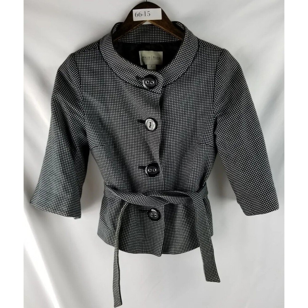 White House Black Market Polka Dot Crop Blazer 2 Women's Black White Used